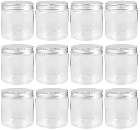 MUCKLILY Lot De 12 Petits Pots Mason En Plastique Transparent 250Ml Avec Couvercle Hermétique En Aluminium Pour Conservation Alimentaire Confiture Et Stockage Cuisine Pratique