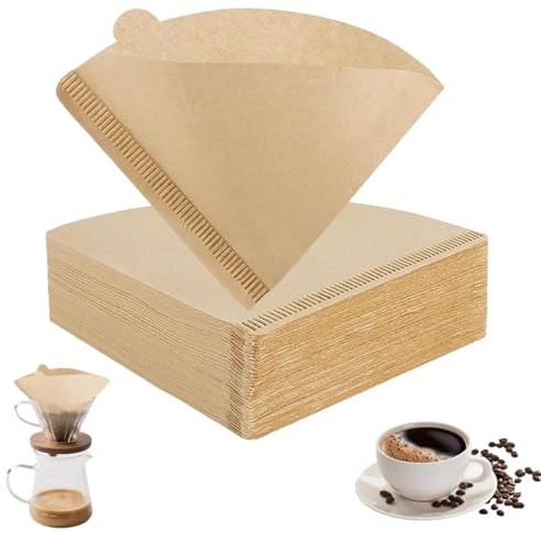 Lot de 120 filtres à café non blanchis compatibles avec V60 Papers 02 en papier filtrant jetable, compatible avec les cafetières goutte à goutte AMD Verser Over (1 à 4 tasses)