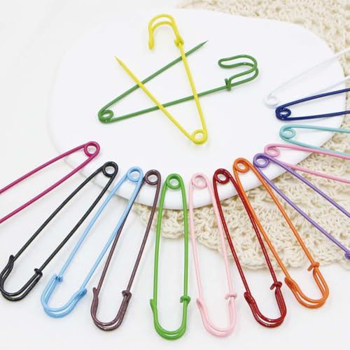 BrightGlow Sicherheitsnadeln Große 75 mm Sicherheitsnadel Set Bunt Safety Pins Metall-Sicherheitsnadeln Große Pins Robuste Nadelverschlüsse Broschen für Kleidung Dicke Stoffe Orange 10 Stück