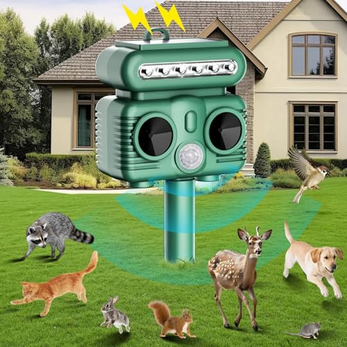 Repellente per gatti a ultrasuoni, repellente solare per animali, 4 modalità, con sensore di movimento PIR, impermeabile IP54, efficace per gatti, cani, roditori, volpi, uccelli, ecc