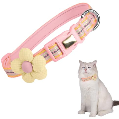 Verstellbares Kätzchen Halsband, Katzen Halsbänder mit Blumen, Verstellbare Blumen Katzenhalsbänder, Reflektierend katzenhalsband mit Sicherheitsverschluss, Süßes Rosa Blüten Katze Halsband für Hunde