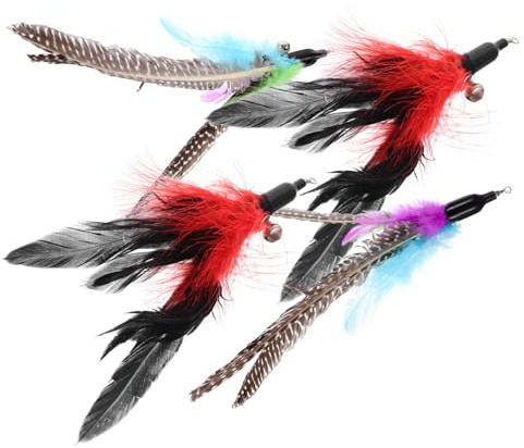 BAZEITFLOW Recharge pour Chat Plume Interactive Lot De 4 Plumage De Rechange Accessoires pour Jouets pour Chats Remplacement pour Plumeau Compatible Jouet à Baguette pour Chatons