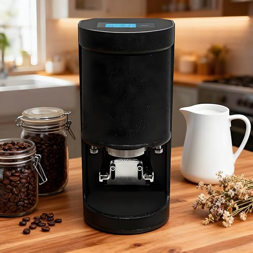 HuanSebesity Automatischer Stempel 58 Mm für Kaffee, Elektrische Flachpresse Aus Edelstahl für Bohnenpulver Mit Touch-Control,Kaffee-Stempel Kaffee-Werkzeug Black,für in Cafés Und Essen