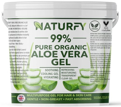 NATURFY Pure & Organic Aloe Vera Gel for Skin, Body, Face & Hair | Non-Sticky, Fast Absorbing Formula for Soothing, Refreshing & Healthy Looking Skin Moisturiser For After Sun Care 1kg