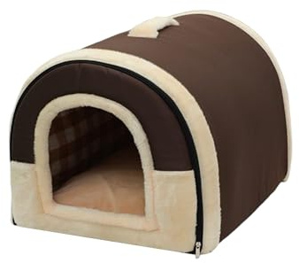 Hundsängshus 2-i-1 hundtält tvättbart husdjurshus, självvärmande husdjursgrotta sängar, plysch, kattbo med avtagbar kudde, vikbar valp, Igloo med topphandtag (60 x 48 x 45 cm)