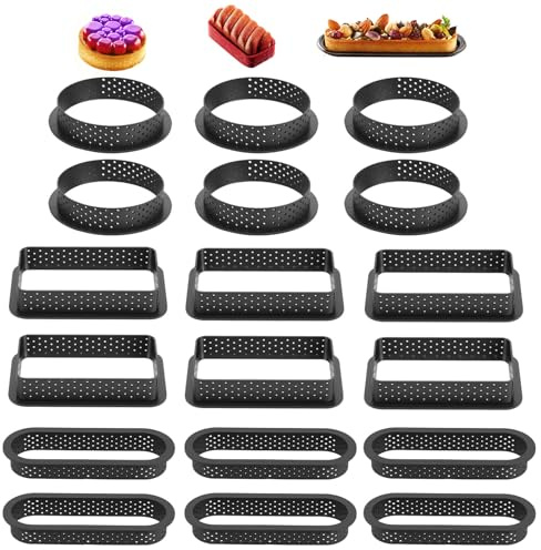 18 Stück Tartelette Förmchen Set, Perforierte ovale und Runde Törtchenformen mit Belüftungslöchern, antihaftbeschichtet und hitzebeständig, ideal zum Backen von Mousse-Torten und für selbstgemachte