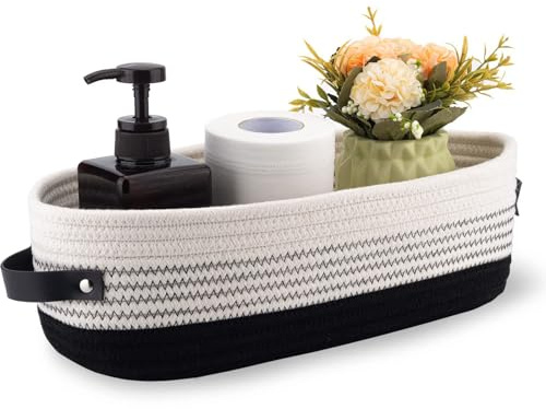 Dermalyx Baumwoll Seil Toilette Korb Badezimmer Deko Körbe Toilettenpapier Halter Korb Landhaus Haus Deko Organisieren Kleine Körbe Schwarz 33 x 15 x 10 cm