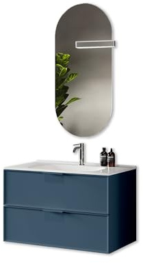 AQA DESIGN mobile bagno composizione bagno, mobile bagno con lavabo con nr1 base sospesa con frontali in MDF, set mobili bagno nr2 cassetti con scorrimento e chiusura soft - Blu - 81x46,5x190 cm
