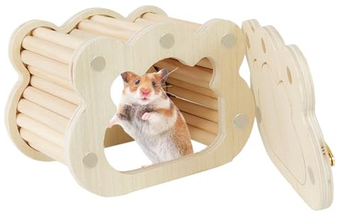 Hamsterhaus aus Holz, abnehmbares Dach, belüftet, stabile Konstruktion, interaktive Tunnel, für sicheren Wohnraum, Training, Erkundung, Verstecke, Kauspaß und Unterhaltung in Ho