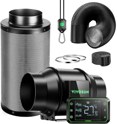 VIVOSUN Kit di Estrazione Ventilatore da Condotto 150mm AeroZesh G6 con GrowHub E42A Controller WiFi Temperatura Umidità, Filtro a Carbone Attivo e Condotto per Tende di Coltivazione e Idroponica