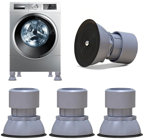 CEWROM vibrationsdämpare tvättmaskin, 4 stycken justerbara tvättmaskinfötter, antivibrationsdämpare antivibrationsmatta, universell vibrationsdämpare för tvättmaskiner och torktumlare (Grå)