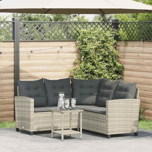 Mimdixy Eck Sofa Garten Sitzgruppe Terrassensofa,Gartensofa in L Form mit Tisch und Kissen Hellgrau Poly Rattan,Für Garten,Balkon,Terrasse,Outdoor Lounge,Kann Schnell Zusammengebaut Werden