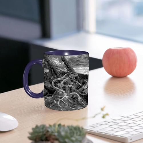 EMCLKS Ceramic Mug,tazas desayuno,taza te,tazas cafe,taza navidad,regalos originales mujer,regalos para parejas,Pulpo gigante atacando,330ml