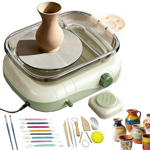 Mini Tornio Elettrico per Ceramica con Pedale, Doppia Rotazione, velocità Regolabile, Piatto Girevole da 17,5 cm, 8 Kit di Argilla Fai-da-Te per Arte Ceramica, Principianti e Appassionati