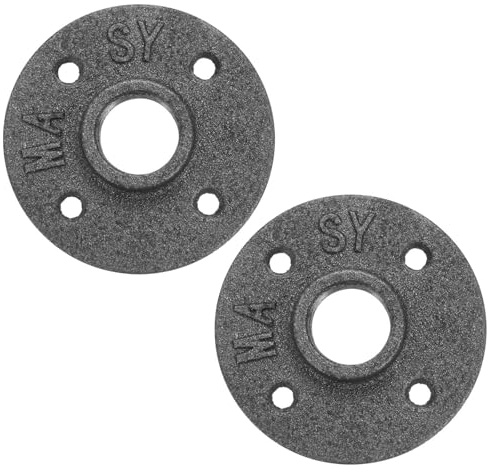 2 Pezzi Flangia per Tubi Industriali, Flangia Filettata 3/4 Pollice in Ghisa per Mobili, Scaffali, Decorazione, Nero(3/4 Inch)