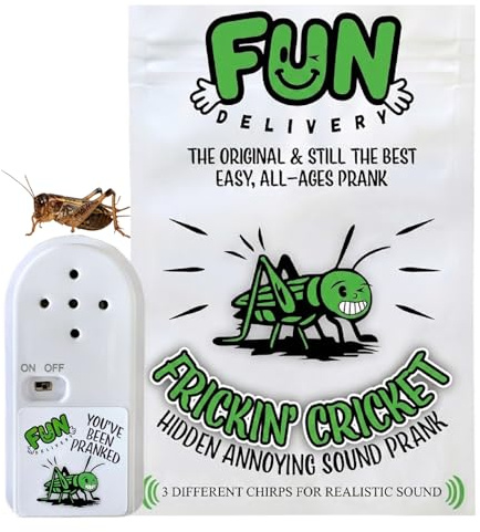 FUN delivery Frickin’ Cricket Hidden Noise Maker Prank – Realistic, Random, & Annoying Chirping Sound Prank Toy – Original Gag Gift & Harmless Office Pranks for Adults
