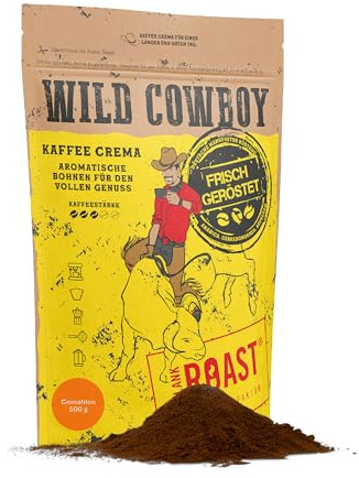 Blank Roast - Wild Cowboy Kaffee - gemahlen für Filter - 500g - mit Hickoryholz geröstet - Gemahlene Kaffeebohnen aus Brasilien & Uganda - 100% Arabica-Blend mit schokoladigen Nuancen - säurearm