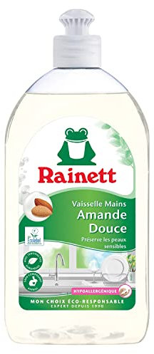 RAINETT Spülmittel für Hände – hypoallergene Formel – bewahrt empfindliche Haut – recycelte & recycelbare Flasche – Ecolabel – Mandel – 500 ml