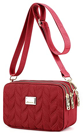 YANAIER Women Crossbody Bag Quited Small Cellphone Purse Wallet | Waterproof Nylon, 4 Zip Compartments, for Daily Travel Hiking, Mini Shoulder Bag Handbag for Ladies Girls