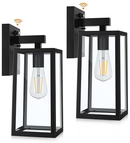 SHINE HAI Dusk to Dawn Outdoor Wall Lantern, Exterior Sconce Fixtures with E26 Sockets & Glass Shades, Waterproof Porch Wall Mount Lighting, Outdoor Lantern for Patio Front Door Entryway, 2 Pack