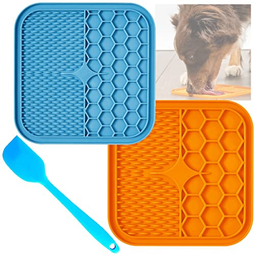 DURTAIL Hundeleckmatte, BPA-frei, 2 pcs Leckmatte Hund mit Silikonspatel für Hunde und Katzen, Hunde-Leckpad Slow Feeder mit starker Saugkraft für Haustiere Angstlinderung Baden, Training(15x15cm)
