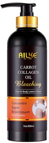 Lozione per il corpo idratante, sbiancante e illuminante con collagene, olio di carota biologico, crema per la pelle radiosa, tono uniforme della pelle, 500 ml