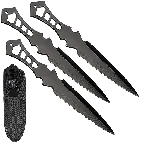 VIKING GEAR *3* schwarze Darts Wurfmesser BLACK ODIN Edition hochwertige Kunai Messer mit Nylon Scheide und Gürtelclip, schwarz