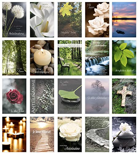 Edition Seidel Set 20 einfühlsame Trauerkarten/Beileidskarten mit Umschlag. Trauerkarte Beileidskarte mit Spruch schreiben (SW02)