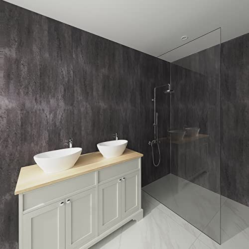 NRG 1m Wide x 2.4m Long x 10mm Large Bathroom Wall Cladding Ceiling PVC Shower Wet Wall Panel Loft Concrete Matt 10PCS