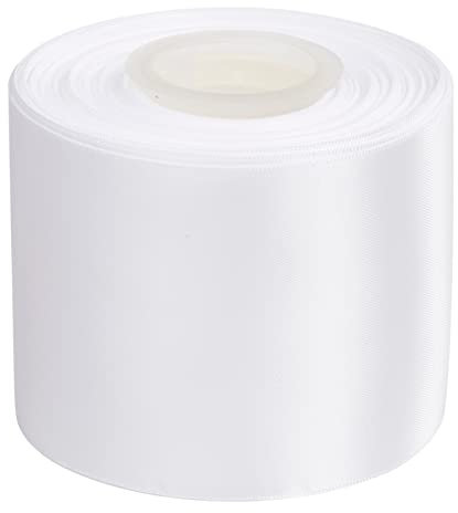 Ribbonitlux 7,6 cm Breites Satinband, Beidseitig Glänzend, 22,8 m (029-Weiß); Ideal für Schleifen, Partydekoration, Näharbeiten, Hochzeit und Basteln