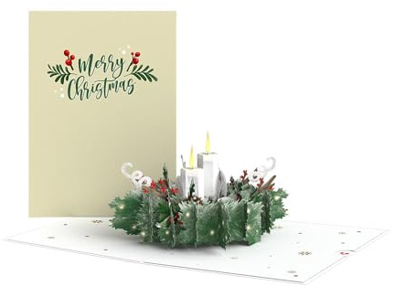 Lovepop® Weihnachten Pop-Up Karte 3D Kerzen Kranz Weihnachtskarte Premium | mit Versteckfach für Geldgeschenke & Gutscheine | inkl. Umschlag | Ausziehbare Notiz