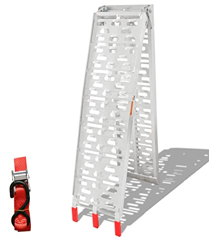 Cecaylie 1X Klappbar Auffahrrampe 340kg, Alu Verladerampe, rutschfest Verladeschiene, Anhängerrampe, Auto Laderampe für Motorrad, Anhänger, Rasenmäher, 226 x 30.5x5.5cm