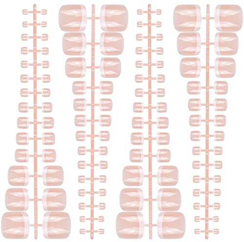 112 Stück Französisch Falsche Nägel Natürliche Künstliche Fußnägel zum Aufkleben Kurz Nagelspitzen False Nail Tips Press on Nails für Damen Frauen DIY French Maniküre Dekoration
