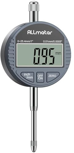 ALLmeter 0.01/0.0005'' Digital Messuhr 0-25.4 mm/1 mit Toleranzfunktion Zoll/metrische Umrechnung Dial Indicator Messgerät für Labor Werkstatt 3D-Drucker