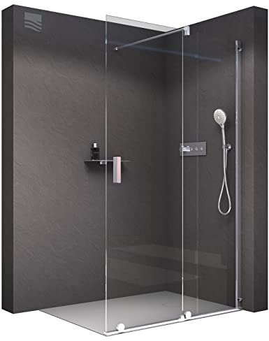 BERNSTEIN Walk In Shower Con Porta Scorrevole 140cm NT101 - Vetro Trasparente 8mm Temperato di Sicurezza - Nano Coating - Cabina Doccia Con Schermo e Divisorio in Vero Vetro