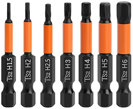 7pcs Magnetic Allen Wrench Drill Bit Set Impact Hex Head Screwdriver Bit | Saipor Metric H1.5-H6 1/4 Inch Hex Shank Hex Bits Set S2 Steel (2 Inch / 50mm Length)