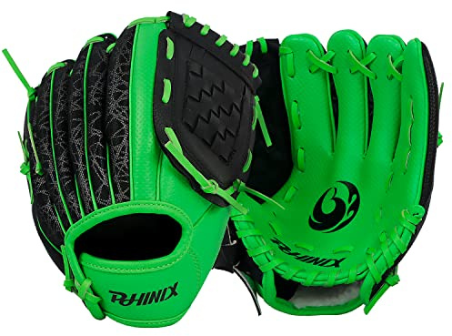 PHINIX Baseball Glove Tee-Ball Mitts for Kids Play & Training 8 .5- 9 (9, Green)