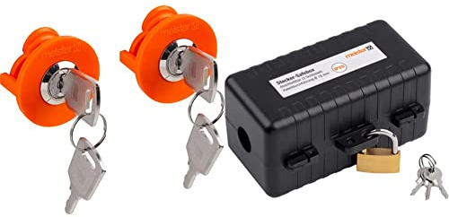 Meister Steckdosenschloss für Schutzkontakt-Steckdosen & Safebox für Stecker 120 x 60 x 60 mm - IP20 Innenbereich - Für Kabel bis 18 mm Dicke - Inkl. Vorhangschloss & Schlüsseln