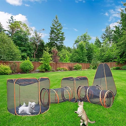 IMIDIA Outdoor-Katzengehege Groß für Mehrere Katzen, Katzen-katzenzelt Mit Katzentunnel, 6-in-1 Tragbare Pop-Up-Netzzelte, Zusammenklappbar