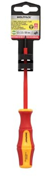 Destornillador Plano Aislado Certificado VDE 1.000 V. Medida 0.5 x Ø 3.0 x 100 mm. Destornillador Seguridad Electricista