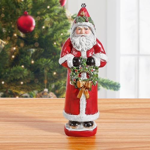 EZVYAO 2025 Santa Claus Figurines Christmas Decorations Resin Standing & Hanging Santa Ornament for Tree Tabletop Office Home Decor Xmas Gifts, Santa in Red Cape, 5.4 H