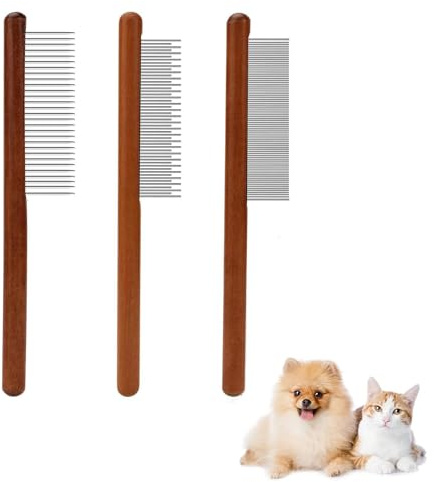 MEISO 3 Pièces peigne de toilettage pour chien, Toilettage d’Animaux de Compagnie Peigne, Peigne pour Chien Chat en Acier Inoxydable, Élimine les Nœuds et Cheveux Emmêlés, pour Chats Chiens Lapins