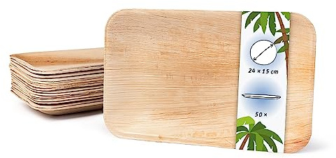 onlyleaf Palmware - hochwertiges Palmblattgeschirr I 50 Stück Palmblatt Teller rechteckig 24x15 cm I Bio Einweggeschirr biologisch abbaubar Partygeschirr Einmalgeschirr Wegwerfgeschirr