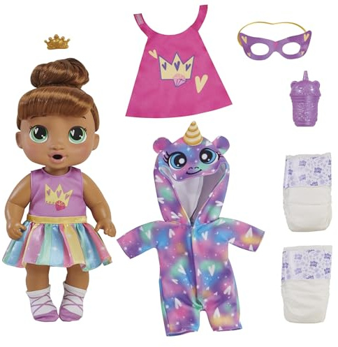 Baby Alive Super BFF Sophia Sparkle Brown Hair Dress Up Baby Doll Playset, 11 Inches, Toys for 3 Year Old Girls & Boys & Up (Amazon Exclusive)