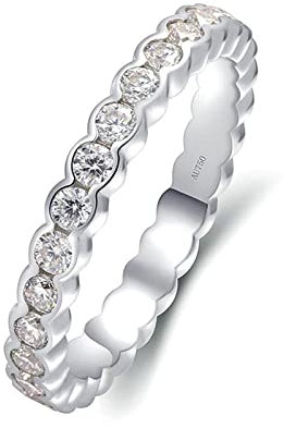 Lieson Verlobungsring Frauen, Eheringe Weissgold 585 14K Welle Reihe Rund Moissanit mit 0.95ct Freundschaftsringe Weißgold Gr. 63 (20.1)