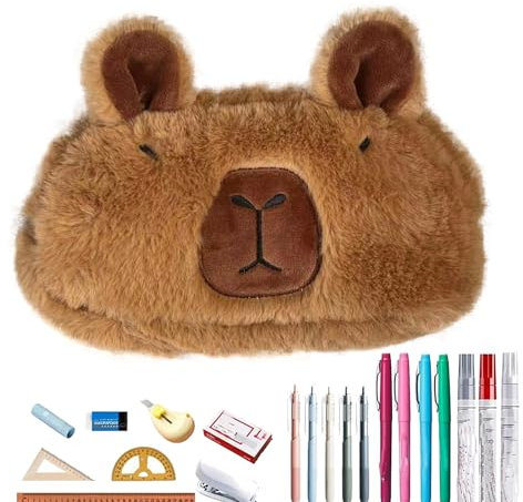 Samuliy Capybara Federmäppchen, Capybara Federmäppchen | Flauschiges Capybara Stifteetui - -Plüsch-Bleistiftbeutel, weiches Tier-Briefpapier, Cartoon-Aufbewahrung, Stiftbeutel, Box, Schulbedarf