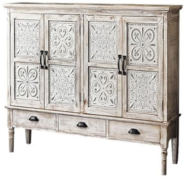 BONOOL Küchenschrank, Sideboard, Massivholz, Retro, geschnitzt, antiker Wandschrank, Aufbewahrungsschrank, nordischer Eingangsschrank (einfarbig, 150 x 36 x 100 cm)
