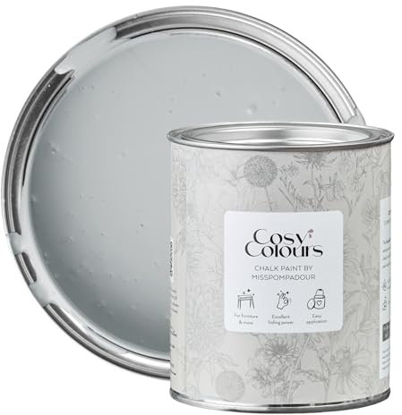 MissPompadour Kreidefarbe für Möbel grau 750ml, Rainy Days Grey - Holzfarbe, Holzlack matt innen - Möbellack, Möbelfarbe ohne Schleifen - Kreidefarbe für Holz - CosyColours