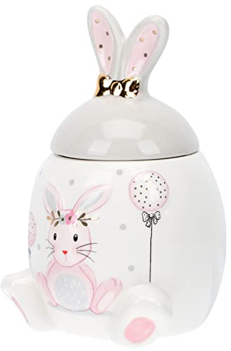 Alipis Bunny Cookie Jar, Ceramic Cookie Jar Rabbit Biscuit Treat Easter Bunny Storage Basket Easter Egg Shaped Sugar Pot Kitchen Organizer Farmhouse Decor
