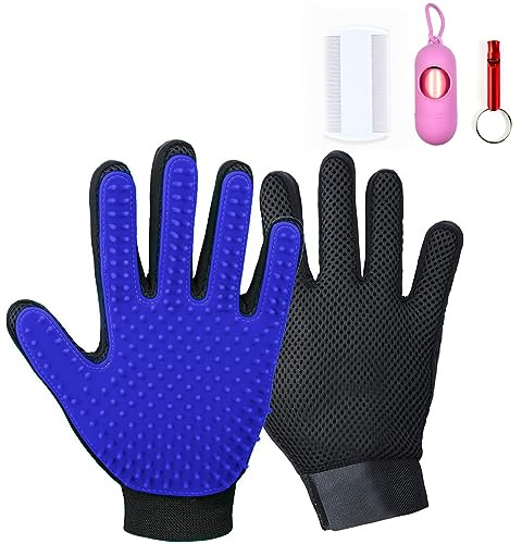 Ruayia Haustier Bürsten Handschuh, Bürsten Fellpflege Hundebürste Katzenbürste, Handschuh Grooming Massagehandschuh Fellbürste für Hunde Katzen - Blau